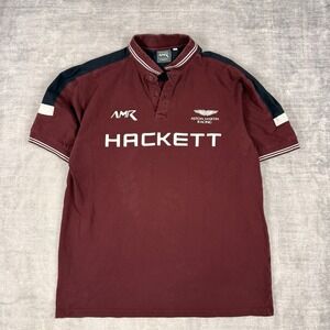 Hackett Aston Martin Shirt Mens 3XL Maroon Racing Polo Short Sleeve Logo